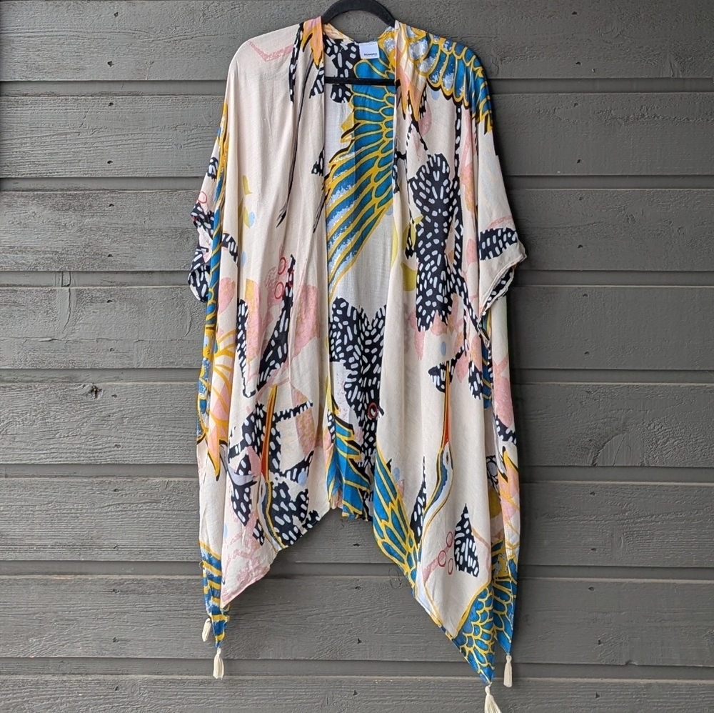 Sonoma Abstract Print Blue Yellow Black Ruana Shawl Wrap